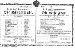 Theaterzettel (Oper und Burgtheater in Wien) 18630303 Seite: 1