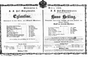 Theaterzettel (Oper und Burgtheater in Wien) 18630304 Seite: 1