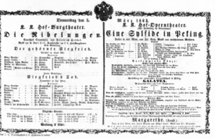 Theaterzettel (Oper und Burgtheater in Wien) 18630305 Seite: 1