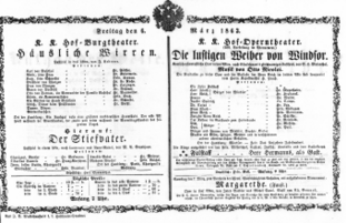 Theaterzettel (Oper und Burgtheater in Wien) 18630306 Seite: 1