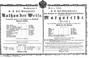 Theaterzettel (Oper und Burgtheater in Wien) 18630307 Seite: 1