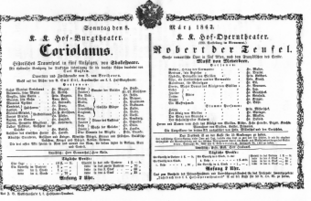 Theaterzettel (Oper und Burgtheater in Wien) 18630308 Seite: 1