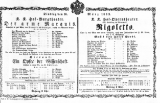 Theaterzettel (Oper und Burgtheater in Wien) 18630310 Seite: 1