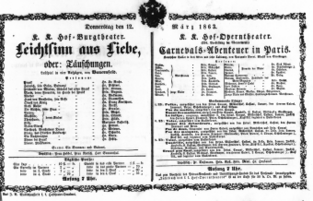 Theaterzettel (Oper und Burgtheater in Wien) 18630312 Seite: 1