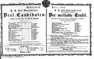 Theaterzettel (Oper und Burgtheater in Wien) 18630316 Seite: 1