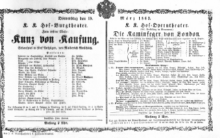 Theaterzettel (Oper und Burgtheater in Wien) 18630319 Seite: 1