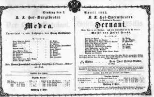 Theaterzettel (Oper und Burgtheater in Wien) 18630407 Seite: 1