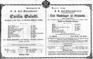 Theaterzettel (Oper und Burgtheater in Wien) 18630410 Seite: 1