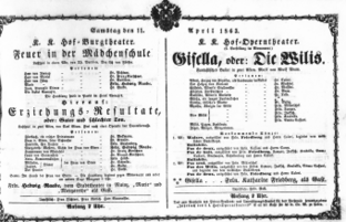 Theaterzettel (Oper und Burgtheater in Wien) 18630411 Seite: 1