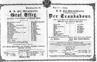 Theaterzettel (Oper und Burgtheater in Wien) 18630412 Seite: 1