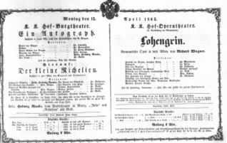 Theaterzettel (Oper und Burgtheater in Wien) 18630413 Seite: 1