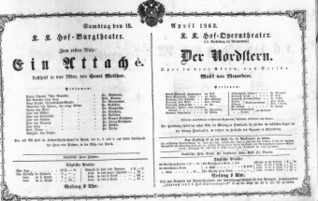 Theaterzettel (Oper und Burgtheater in Wien) 18630418 Seite: 1