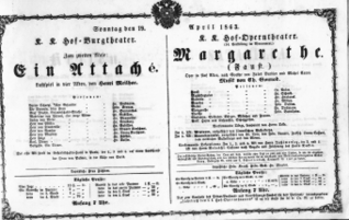 Theaterzettel (Oper und Burgtheater in Wien) 18630419 Seite: 1