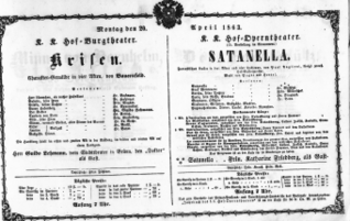 Theaterzettel (Oper und Burgtheater in Wien) 18630420 Seite: 1