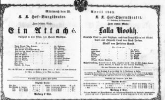 Theaterzettel (Oper und Burgtheater in Wien) 18630422 Seite: 1