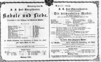 Theaterzettel (Oper und Burgtheater in Wien) 18630426 Seite: 1