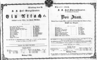 Theaterzettel (Oper und Burgtheater in Wien) 18630428 Seite: 1