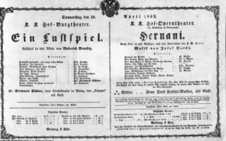 Theaterzettel (Oper und Burgtheater in Wien) 18630430 Seite: 1