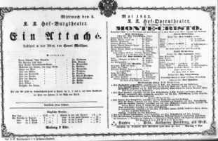 Theaterzettel (Oper und Burgtheater in Wien) 18630506 Seite: 1