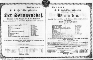 Theaterzettel (Oper und Burgtheater in Wien) 18630508 Seite: 1