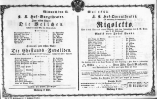 Theaterzettel (Oper und Burgtheater in Wien) 18630513 Seite: 1