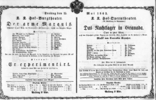 Theaterzettel (Oper und Burgtheater in Wien) 18630515 Seite: 1