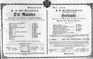 Theaterzettel (Oper und Burgtheater in Wien) 18630518 Seite: 1