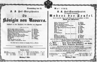 Theaterzettel (Oper und Burgtheater in Wien) 18630521 Seite: 1