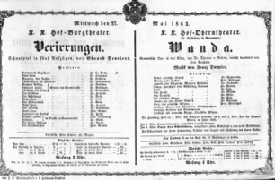 Theaterzettel (Oper und Burgtheater in Wien) 18630527 Seite: 1