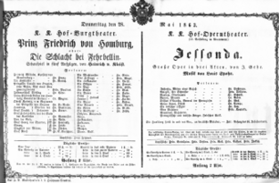 Theaterzettel (Oper und Burgtheater in Wien) 18630528 Seite: 1