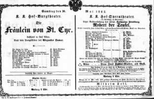 Theaterzettel (Oper und Burgtheater in Wien) 18630530 Seite: 1