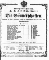 Theaterzettel (Oper und Burgtheater in Wien) 18630608 Seite: 1