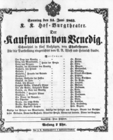 Theaterzettel (Oper und Burgtheater in Wien) 18630614 Seite: 1