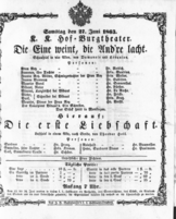 Theaterzettel (Oper und Burgtheater in Wien) 18630627 Seite: 1