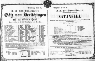 Theaterzettel (Oper und Burgtheater in Wien) 18630818 Seite: 1