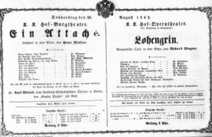 Theaterzettel (Oper und Burgtheater in Wien) 18630820 Seite: 1