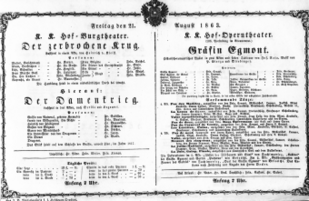 Theaterzettel (Oper und Burgtheater in Wien) 18630821 Seite: 1