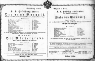 Theaterzettel (Oper und Burgtheater in Wien) 18630822 Seite: 1