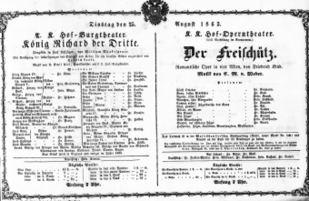 Theaterzettel (Oper und Burgtheater in Wien) 18630825 Seite: 1