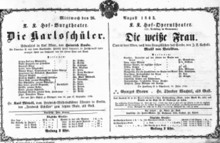 Theaterzettel (Oper und Burgtheater in Wien) 18630826 Seite: 1