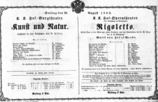 Theaterzettel (Oper und Burgtheater in Wien) 18630828 Seite: 1
