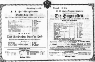 Theaterzettel (Oper und Burgtheater in Wien) 18630829 Seite: 1