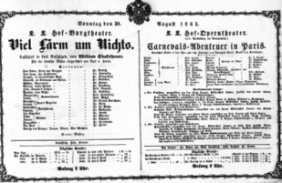 Theaterzettel (Oper und Burgtheater in Wien) 18630830 Seite: 1