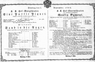 Theaterzettel (Oper und Burgtheater in Wien) 18630901 Seite: 1