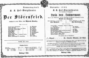 Theaterzettel (Oper und Burgtheater in Wien) 18630903 Seite: 1