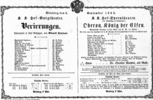 Theaterzettel (Oper und Burgtheater in Wien) 18630906 Seite: 1