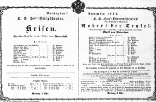 Theaterzettel (Oper und Burgtheater in Wien) 18630907 Seite: 1