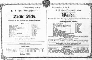 Theaterzettel (Oper und Burgtheater in Wien) 18630910 Seite: 1