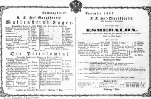 Theaterzettel (Oper und Burgtheater in Wien) 18630912 Seite: 1