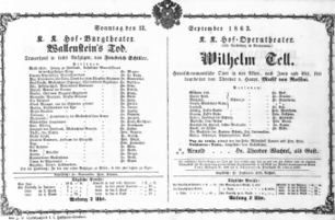 Theaterzettel (Oper und Burgtheater in Wien) 18630913 Seite: 1